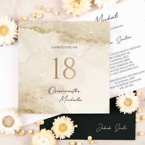 Zaproszenia na 18 urodziny z motywem złotego pyłu - Gold Dust
